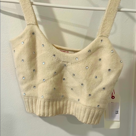 ZADIG AND VOLTAIRE Embellished Cream Knit Tank Top - Picture 1 of 5